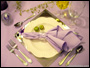 elegant table settings, lavender tablecloth